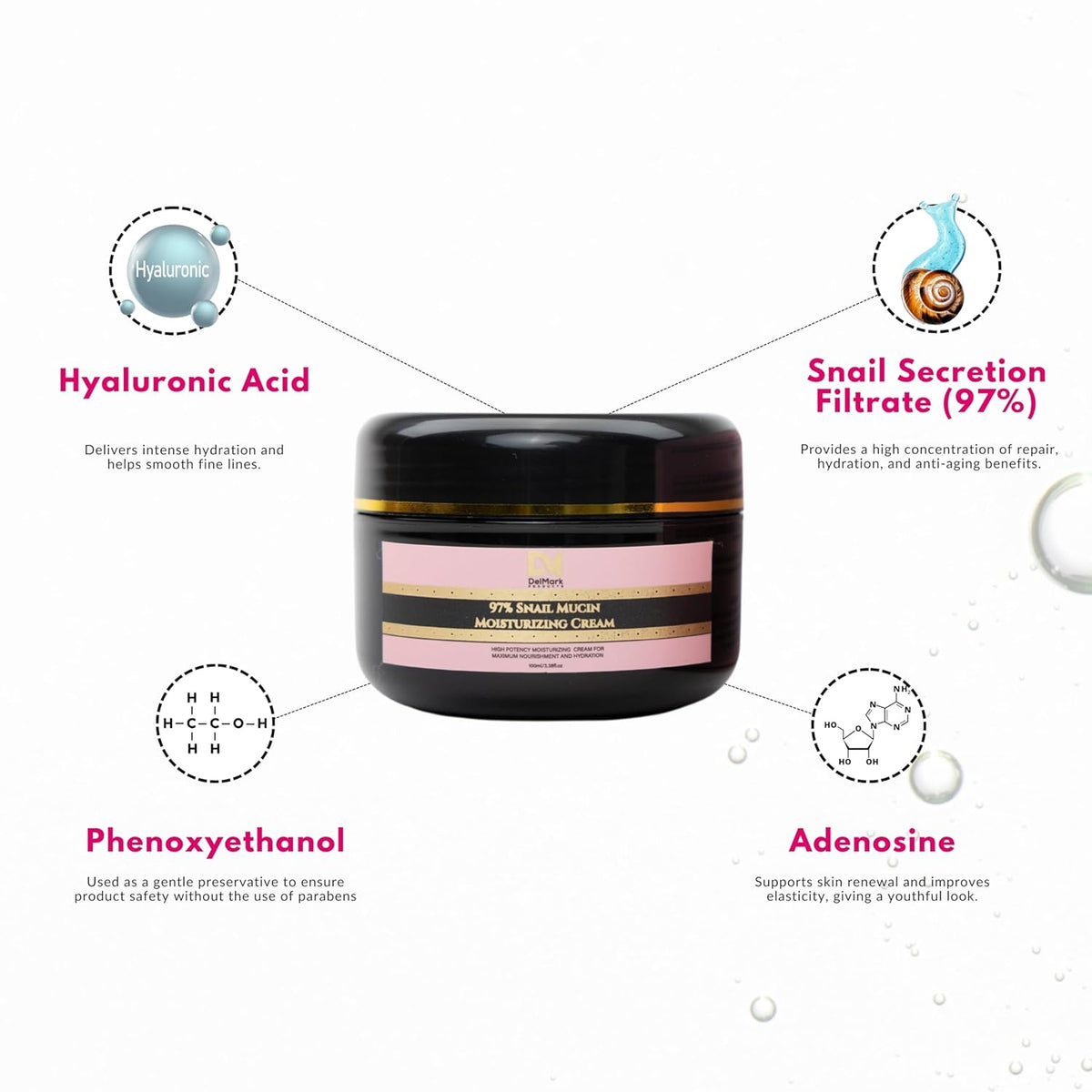 Snail Mucin 97% Daily Face Moisturizer Cream 100ML, Hydrate, Repair & Glow, Korean Moisturizer for Smooth, Healthy Skin